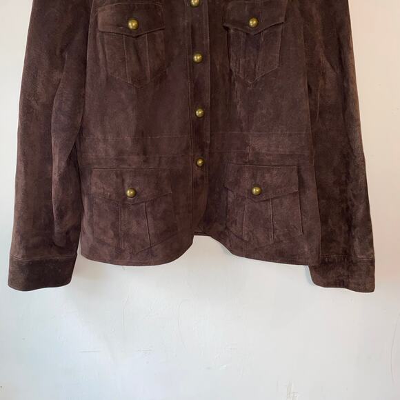 VTG Aria Brown Suede Leather Jacket Womens XL Equestrian Military Brass‎ Button - Picture 4 of 11
